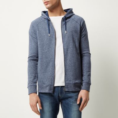 Blue marl zip through hoodie